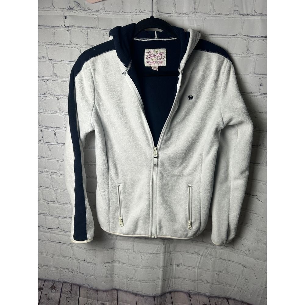 Aeropostale Vintage Two-Tone Zip-Up Jacket White Navy Casual Sporty Size S